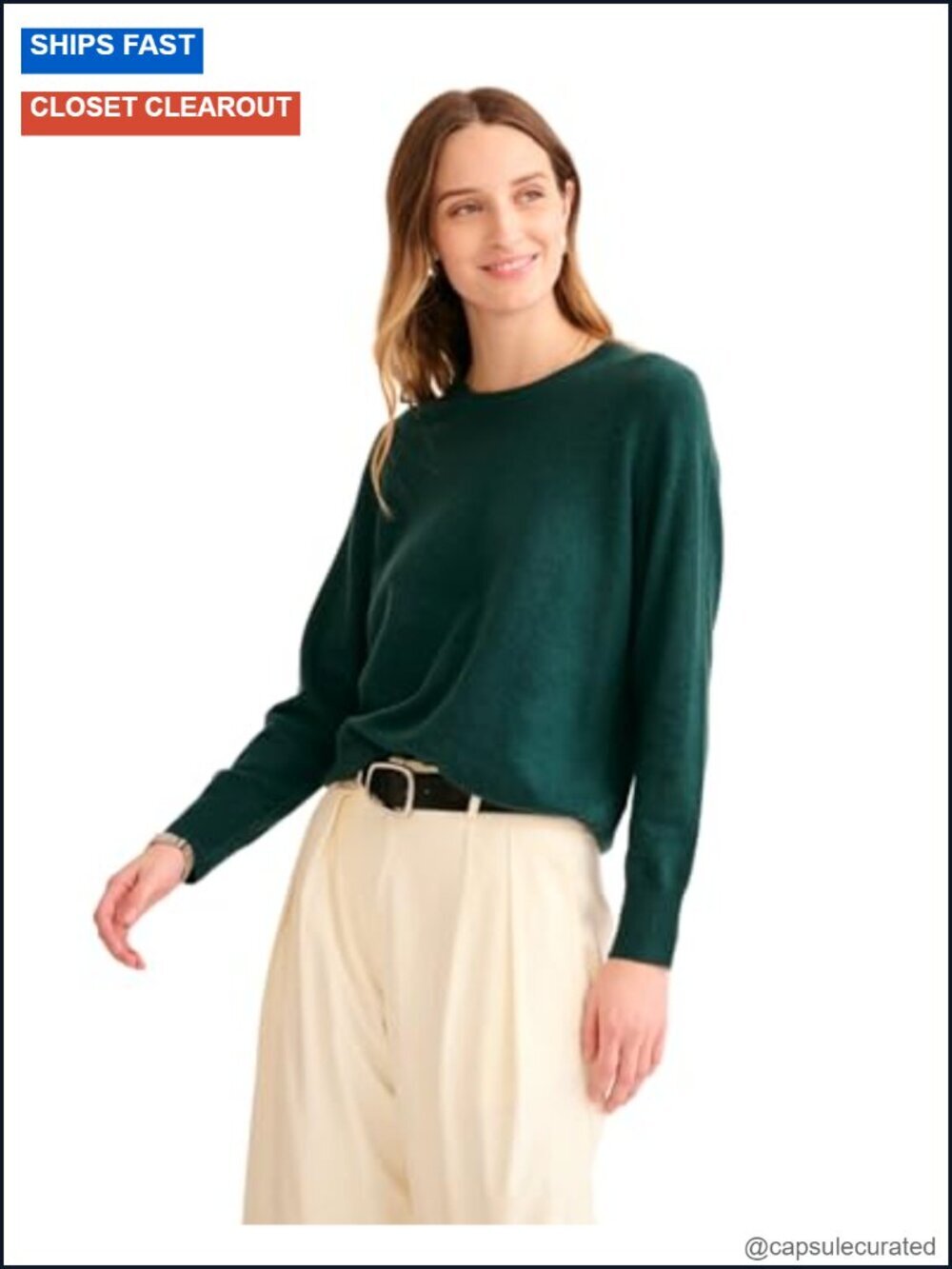 100% Cashmere Crewneck Pullover Sweater Long Sleeve